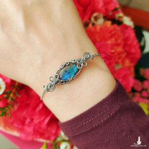 Bransoletka Labradoryt stal chirurgiczna wirewrapping handmade