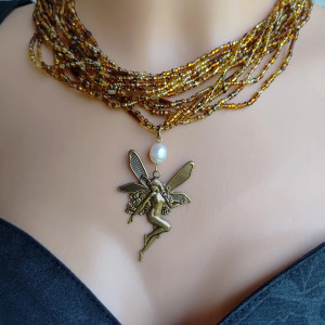 Naszyjnik Złote Koraliki z Wróżką