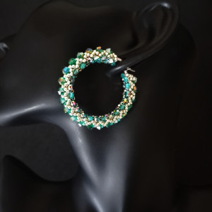 Duże Zielone Kolczyki Koła Z Koralików i Kryształków