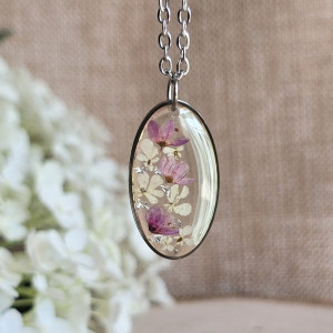 Srebrna zawieszka srebrny wisiorek naszyjnik żywica z żywicy kwiaty z kwiatami jajowata retro naturalna dziewczęca kobieca
