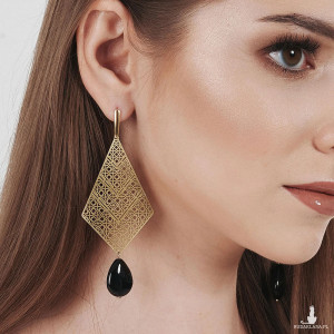 Długie, ażurowe kolczyki z onyksem c926