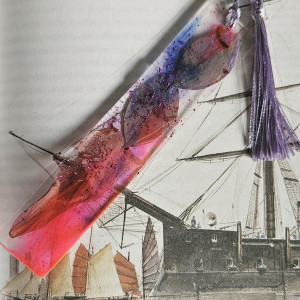 Zakładka z żywicy epoksydowej z liściem eukaliptus  płatek magnoli s27