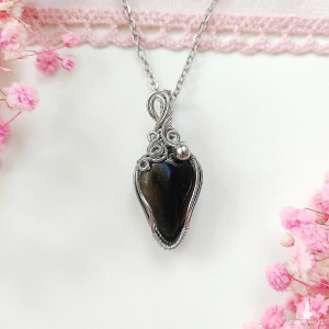 Naszyjnik Onyks stal chirurgiczna wisiorek handmade wirewrapping