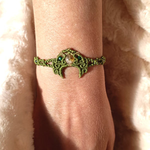 LUNULA księżyc szmaragd i cytryn w makramie bransoletka zielono złota