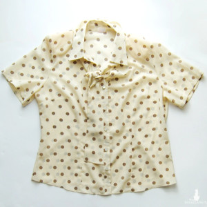 vintage bluzka w groszki, kremowa bluzeczka w grochy, groszki bluzka ecru, bluzka do żakietu, bluzka do spódnicy, retro bluzka rozmiar L, elegancka bluzeczka L