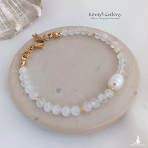 Perła, kamień księżycowy, cytryn- bransoletka z kamieni naturalnych - wykończenia ze stali chirurgicznej