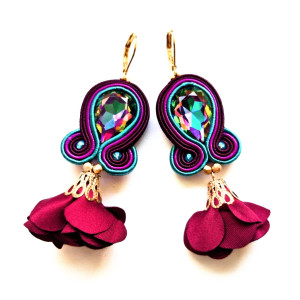 Hot Red Flowers  kolczyki sutaszowe