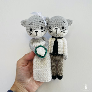 Młoda para kotki maskotki prezent ślubny ręcznie robiony