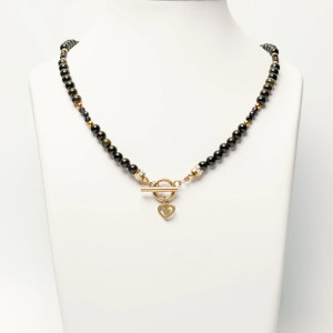 Naszyjnik Damski z Obsydianem Złotym i Agatem Czarnym
