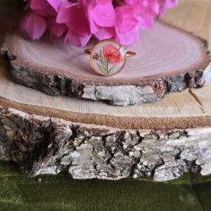 Złoty pierścionek regulowany kwiaty z kwiatami kwiatem duży pomarańczowa gipsówka