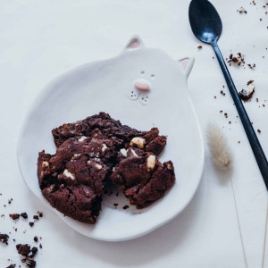 Biały talerzyk deserowy kot - Rękodzieło na prezent - Lamabo Ceramics