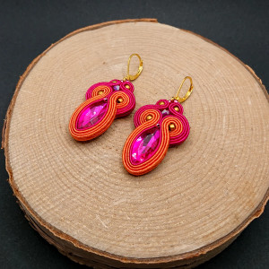 Pomarańczowo różowe kolczyki sutasz z kryształkami