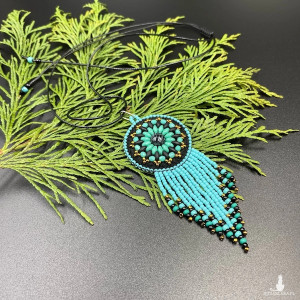 Mini wisiorek czarno turkusowy #1003