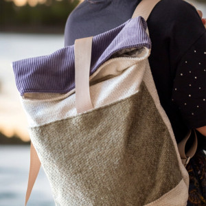 Składany plecak kurierski ecru+fiolet