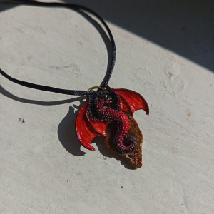 Naszyjnik smoka z agatem. Idealny na prezent dla fana smoków, Magic, fanatsy, goblincore, handmade