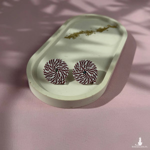 Kolczyki biało bordowa mozaika małe koła