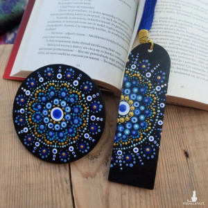 Komplet - podstawka pod kubek i zakładka do książki - BLUE DROPS
