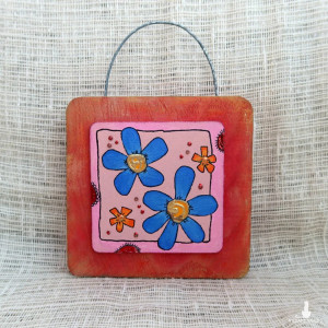 Obrazek malowany ręcznie na drewnie - Cheerful Flowers