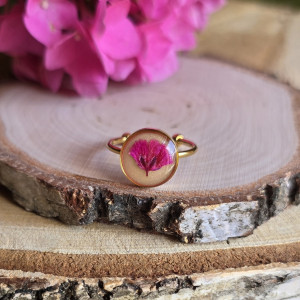 Złoty pierścionek regulowany kwiaty z kwiatami kwiatem różowa gipsówka