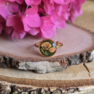 Złoty pierścionek regulowany kwiaty z kwiatami kwiatem żółta gipsówka