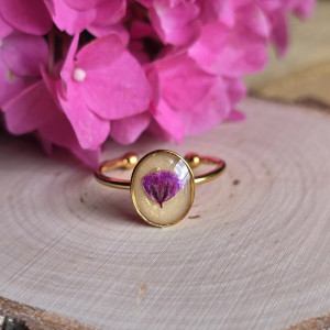 Złoty pierścionek regulowany kwiaty z kwiatami kwiatem różowa gipsówka