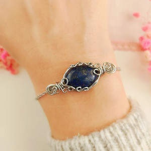Bransoletka Lapis Lazuli stal chirurgiczna wirewrapping handmade