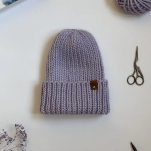 Gruba wełniana czapka oversize z bardzo szerokim wywinięciem-jasna lila