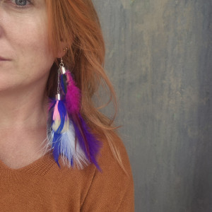 Kolczyki kolorowe pióra boho
