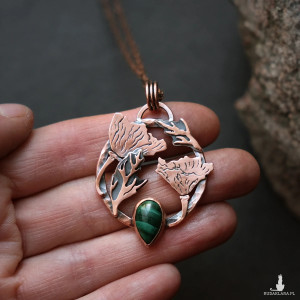 Wisiorek miedziany naszyjnik z kwiatami i malachitem