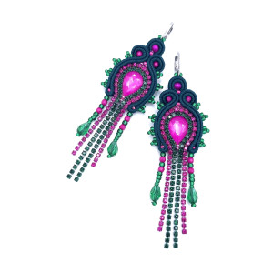 Kolczyki sutasz zielono fuksjowe „Joy” błyszczące z cyrkoniami