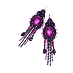 Kolczyki sutasz czarno fuksjowe „Joy” błyszczące z cyrkoniami