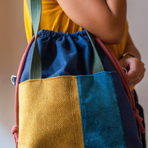 Niebiesko-miodowa patchworkowa torba z kominem do wózka