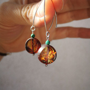 Kolczyki bursztyn malachit