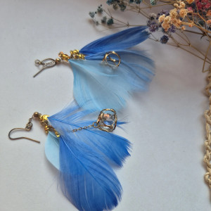 Kolczyki niebieskie pióra boho
