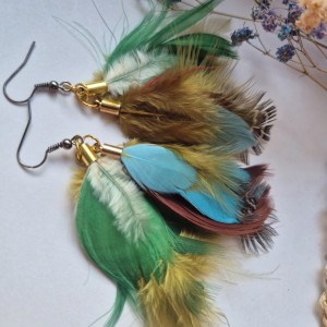 Kolczyki jesienne pióra boho