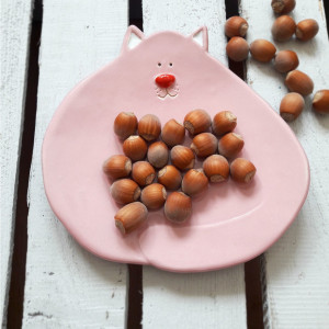 Różowy talerzyk deserowy kot - Rękodzieło na prezent dla kociary - Podstawka - Lamabo