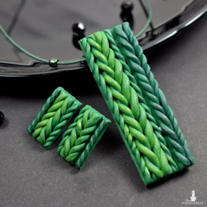 Wełniane sploty - komplet biżuterii w odcieniach zieleni