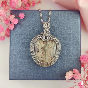 Naszyjnik Agat Crazy Lace stal chirurgiczna wisiorek handmade wirewrapping