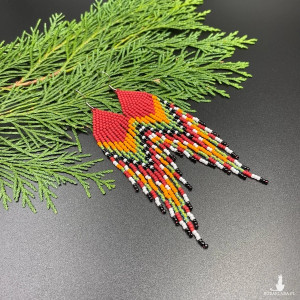 DŁUGIE KOLCZYKI KORALIKOWE ETNO - czerwone #1015