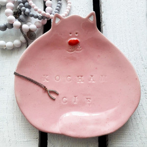 Różowy talerzyk deserowy Kocham Cię - Rękodzieło na prezent - Lamabo