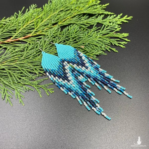 DŁUGIE KOLCZYKI KORALIKOWE ETNO turkusowe #1019