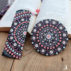 Komplet - zakładka do książki i podkładka po kubek - PINK DROPS