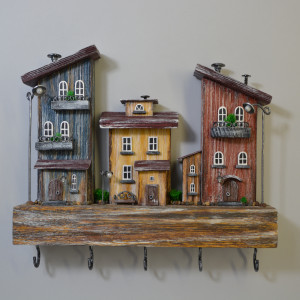 Drewniany wieszak na klucze, organizer do przedpokoju