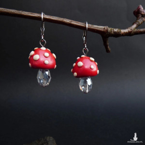 Kolczyki grzybki muchomorki z kryształową nóżką