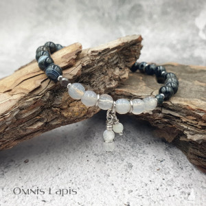 Bransoletka - agat, kwarc, kamień księżycowy