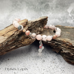 Bransoletka pastelowa - agat, rodonit i jadeit opalowy