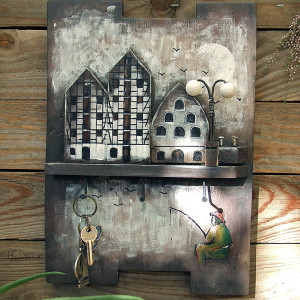 Drewniany wieszak na klucze - Spichrze nad Brdą