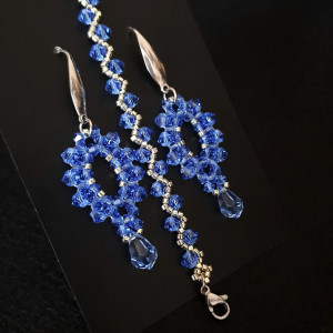 Komplet Biżuterii „Sapphire Clarity” - Bransoletka i Kolczyki z Koralików i Kryształków