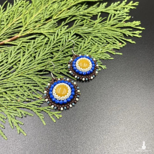 Koralikowe kolczyki - koła z mokaitem #594