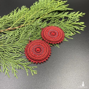Koralikowe kolczyki koła czerwone #833